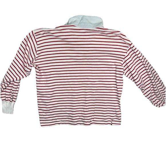 Vintage Ralph Lauren Cropped Rugby Shirt Womens S Red White Stripe Crest Logo - Picture 2 of 8